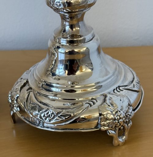 IMG_8623 Pair of tall silver Shabbat candlesticks London 1916 Morris Salkind