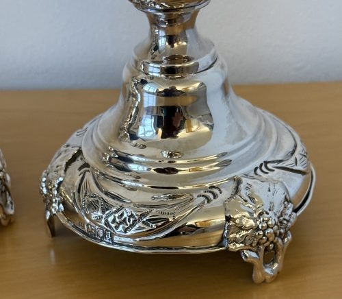 IMG_8624 Pair of tall silver Shabbat candlesticks London 1916 Morris Salkind