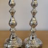 IMG_8628 Pair of tall silver Shabbat candlesticks London 1916 Morris Salkind
