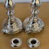 IMG_8630 Pair of tall silver Shabbat candlesticks London 1916 Morris Salkind