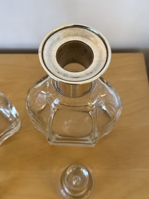 Fabulous pair of French Art Deco silver necked crystal decanters c-1910