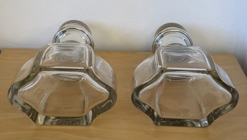 Fabulous pair of French Art Deco silver necked crystal decanters c-1910