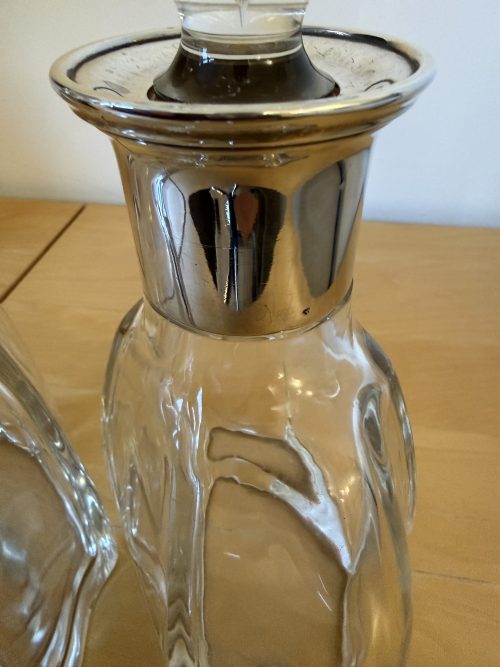 Fabulous pair of French Art Deco silver necked crystal decanters c-1910