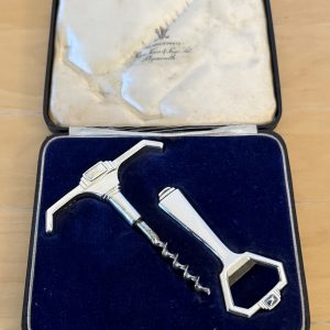 Unusual Art Deco silver corkscrew and bottle opener London 1936